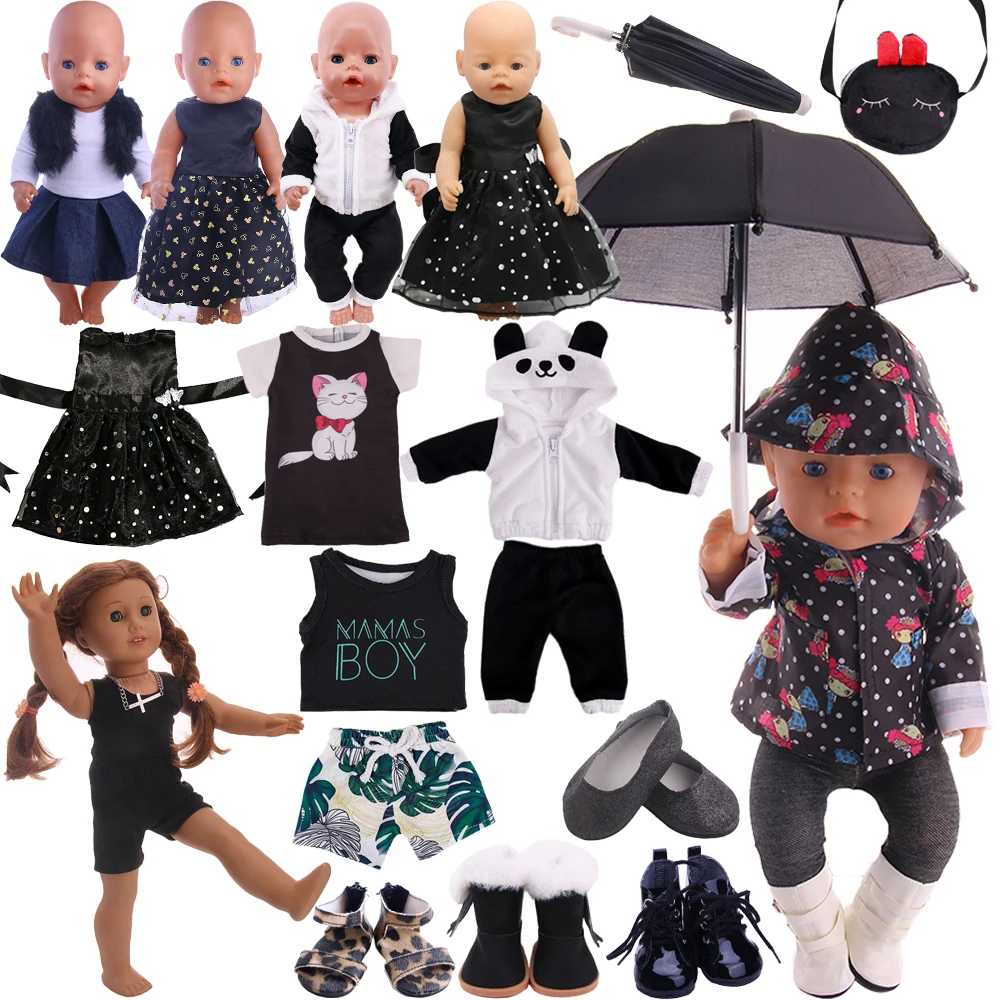 Doll Clothes Accessories Black Skirt Umbrella Socks For 18 Inch American Doll Girls & 43 Cm New Born Baby Items,Our Generation