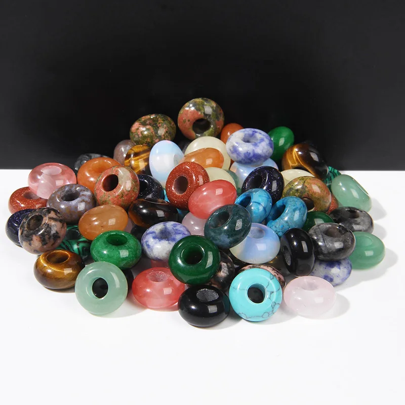 Wholesale Big Hole Bead Pendant Natural Round Jades Agates Beads Crystal Spacer Beads Lucky Charm Pendants For Jewelry Making