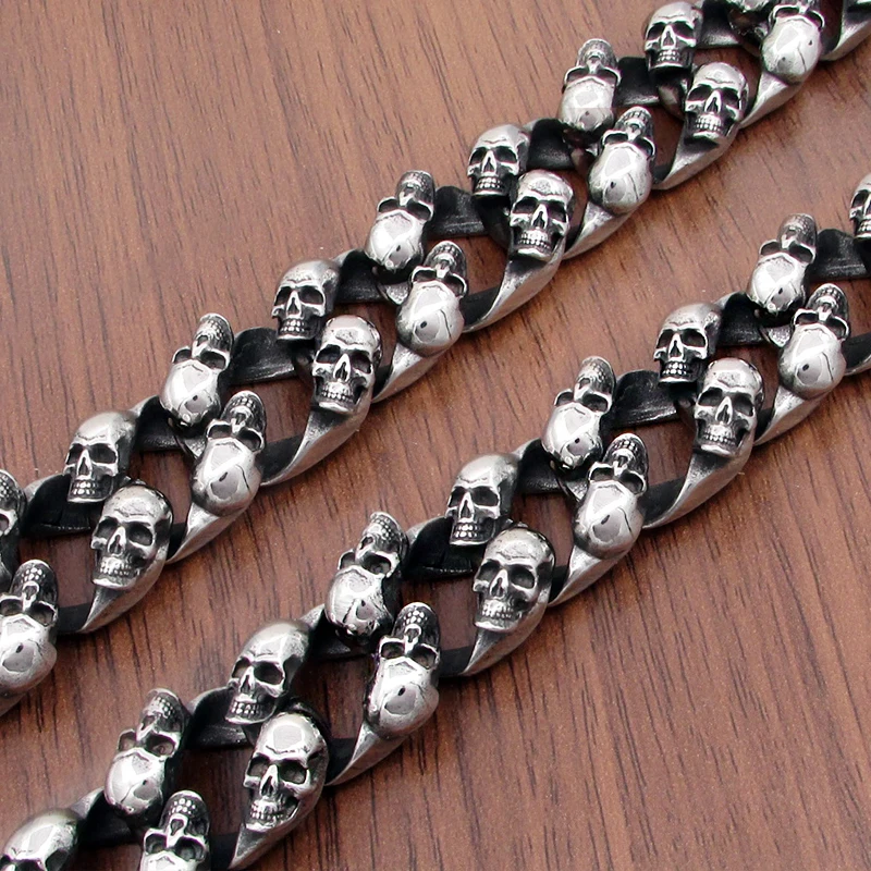Punk 316L Stainless Steel Small Skull Bracelet  Motor Biker Skeleton Men\'s Bracelets Jewelry