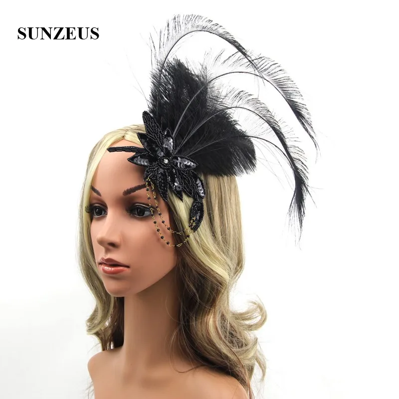 Hyperbolic Feathers Headband Beaded Sequins Flower Shape Hair Accessories Bridal Wedding Headpiece sombrero novia BQ091