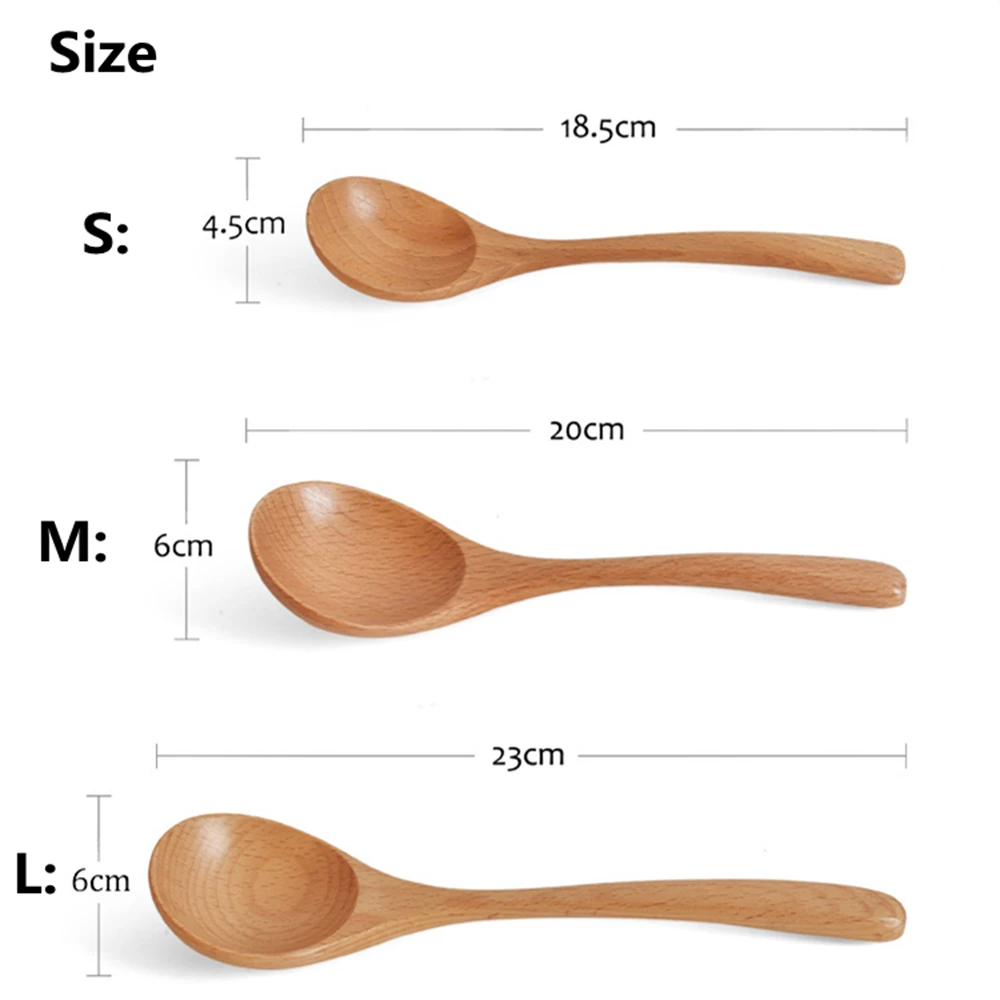 Handmade Long Handle Wooden Spoon, Japanese Style Eco-friendly Round Spoon, Household Kitchen Cookware, Natural Wooden Tableware