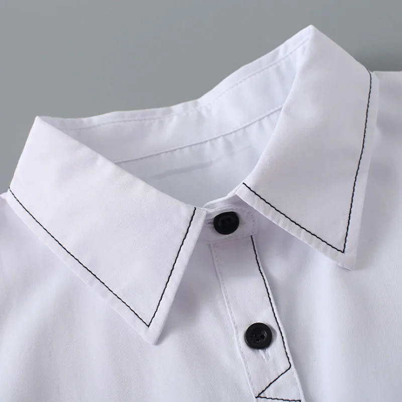 Embroidery Fake Collar Shirt Women White False Collar Blouse Elegant Big Lapel Detachable Fake Collar Half Shirt Faux Col