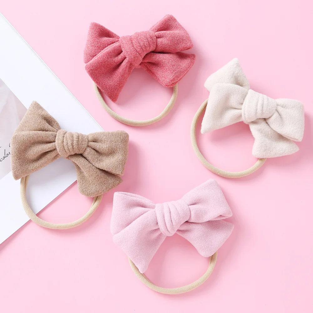 14pcs/lot 4inch Handtied Fabric Bow Headband Soft  Elastic Hair Band For Infants  Baby Girl Accessory