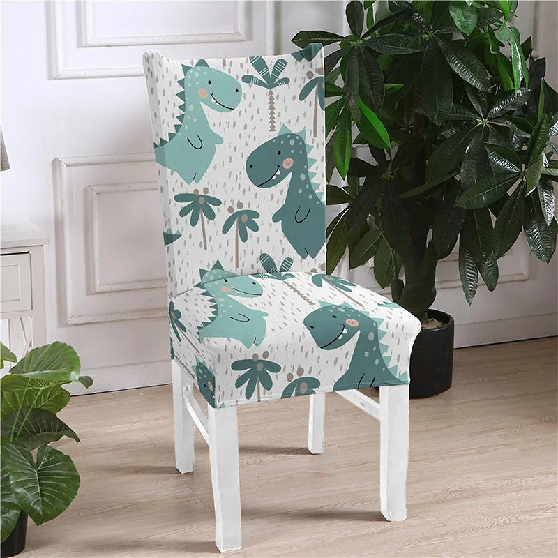 Dinosaur Spandex Elastic Printing Dining Chair Cover Removable Chairs Covers Modern Anti-dirty Kitchen Seat Covering