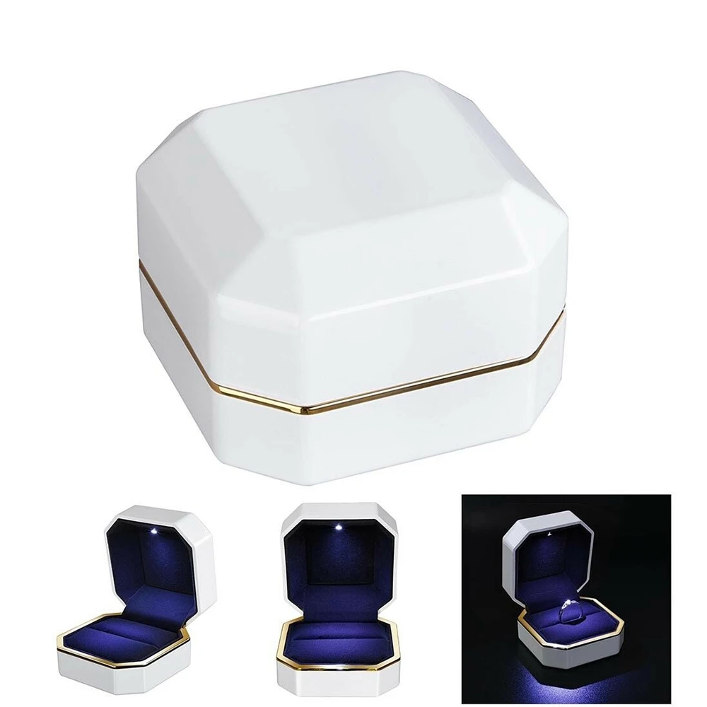 High Quality Jewelry Box With LED Light For Engagement Wedding Rings Box Festival Birthday Jewerly Ring Display Gift Boxes