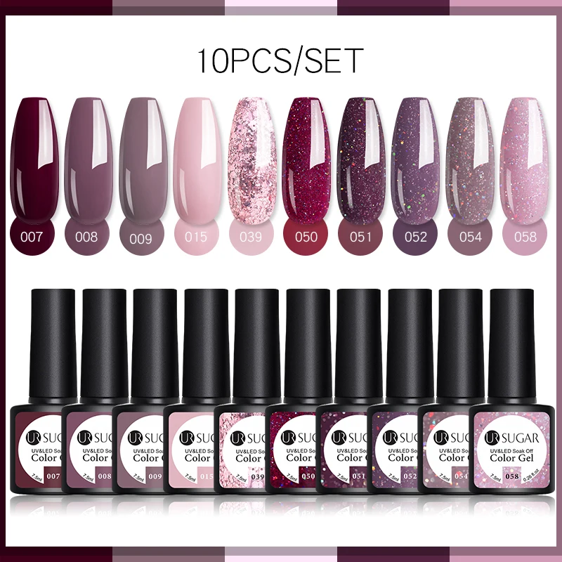 UR SUGAR 10 ชิ้น/เซ็ตเจลสีเล็บชุด 122 สีกึ่งถาวร UV Led เจลเคลือบเงา Soak Off เล็บ Lacquers Top Coat