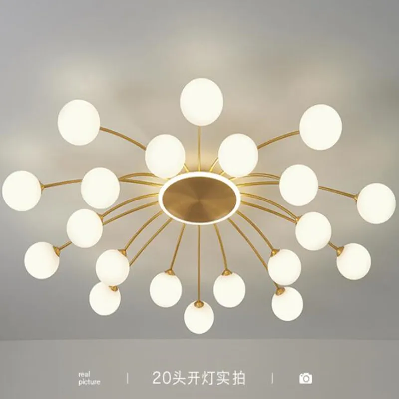 

Nordic Glass Ball Chandelier Golden Lustre Luxury Copper Hanging Ceiling Lamp for Living Dining Room Bedroom Indoor Decoration