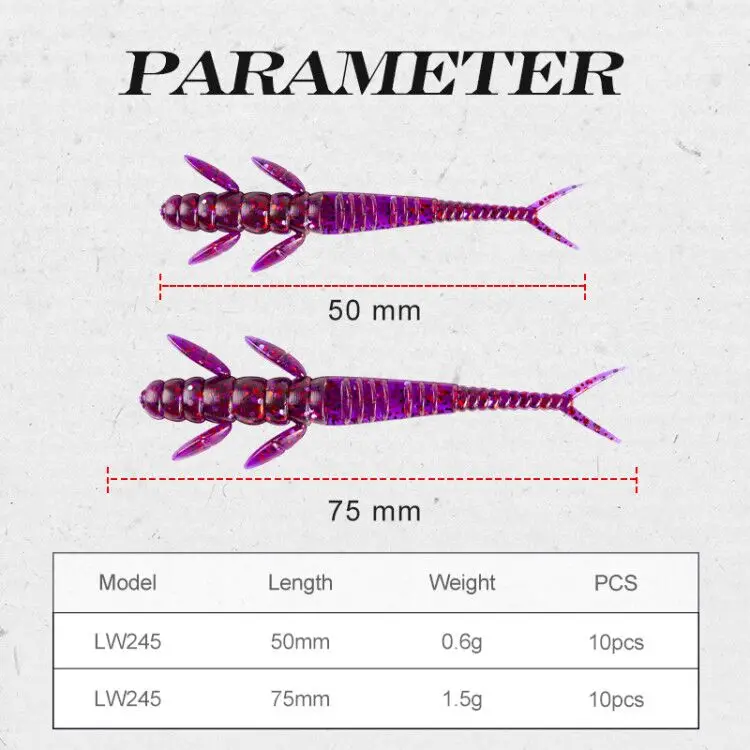 Hunthouse Larva Worm Fishing Soft Lure Flit 50mm/0.6g 10 Pcs/Bag Graded Bouncing Twitching Bottom Swimbait For Freshwater LW245