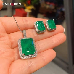 Charms Emerald Gemstone Lab Diamond Pendant Necklace Earrings Wedding Party Fine Jewelry Sets Gift for Women Vintage Accessories