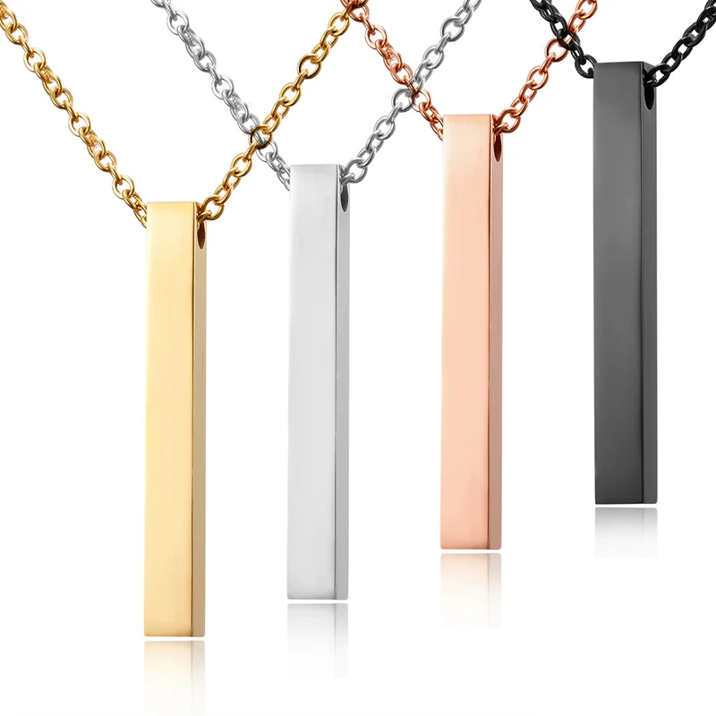 Personalized Stainless Steel Four Sides Engraving Bar Custom Name Necklace For Women Pendant Chain Choker Men Jewelry Gifts