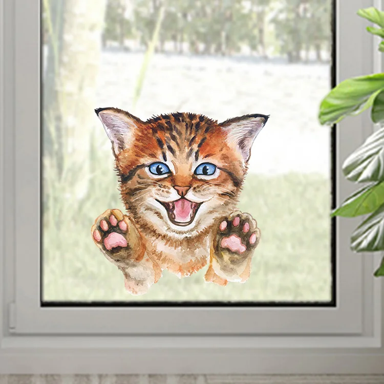 Niedlicher Katzen-Wandaufkleber, Wohnzimmer-Schrank-Dekoration, Tapete, Badezimmer-Toiletten-Wandbild für Heimdekoration, Kätzchen-Glasfenster-Aufkleber – Detail 6