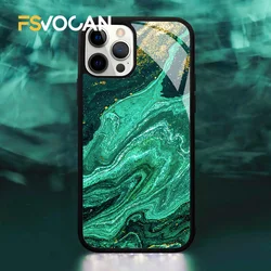 Funda de teléfono con patrón de piedra de Jade verde esmeralda para iPhone, 15, 14, 11, 12 Pro Max, X, XR, XS Plus, 13, moda, lujo, dorado, purpurina