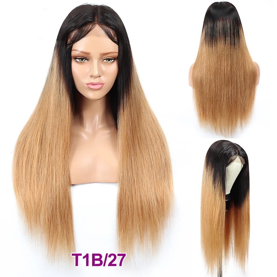 

Fashion Lady 1b/27 Ombre Brazilian Lace Closure Wig 4x4 Lace Dark Blonde Human Hair Wigs For Black Women