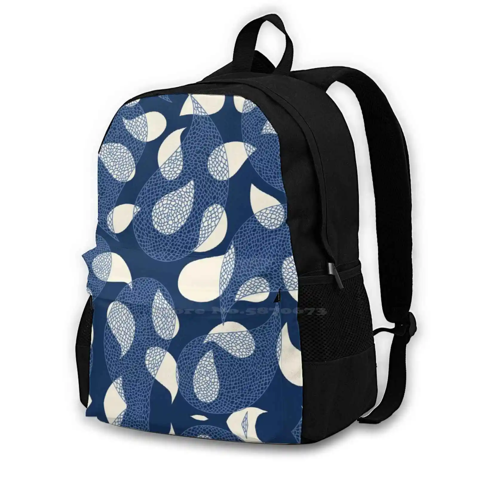 Blue Yin Yang Teardrop Pattern Backpacks For School Teenagers Girls Travel Bags Snow Flower Floral Garden Black And White