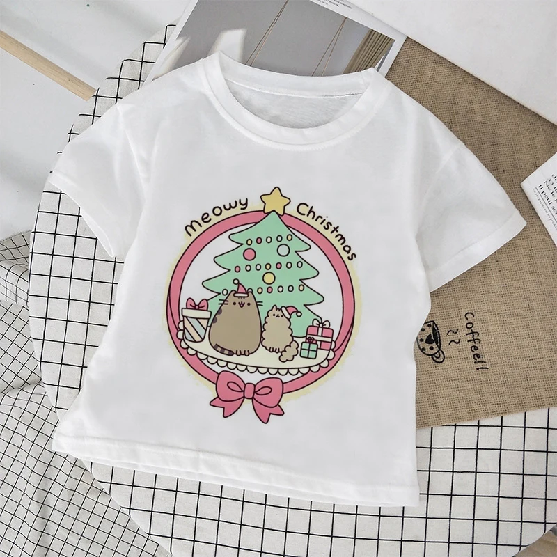 

New Cartoon Print Christmas Girls T Shirt Leisure Girl T-shirt Holiday Gift Children Harajuku Boy Tshirt Kawaii Kids Tops Vogue