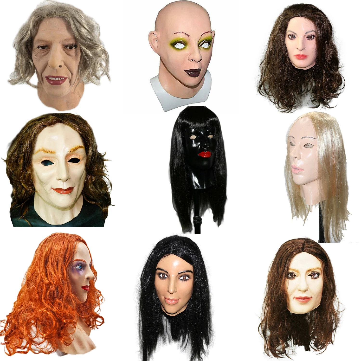 Realistic Female Latex Mask Human Overhead Mask Party Cosplay Sexy Costume Woman Face Crossdressing