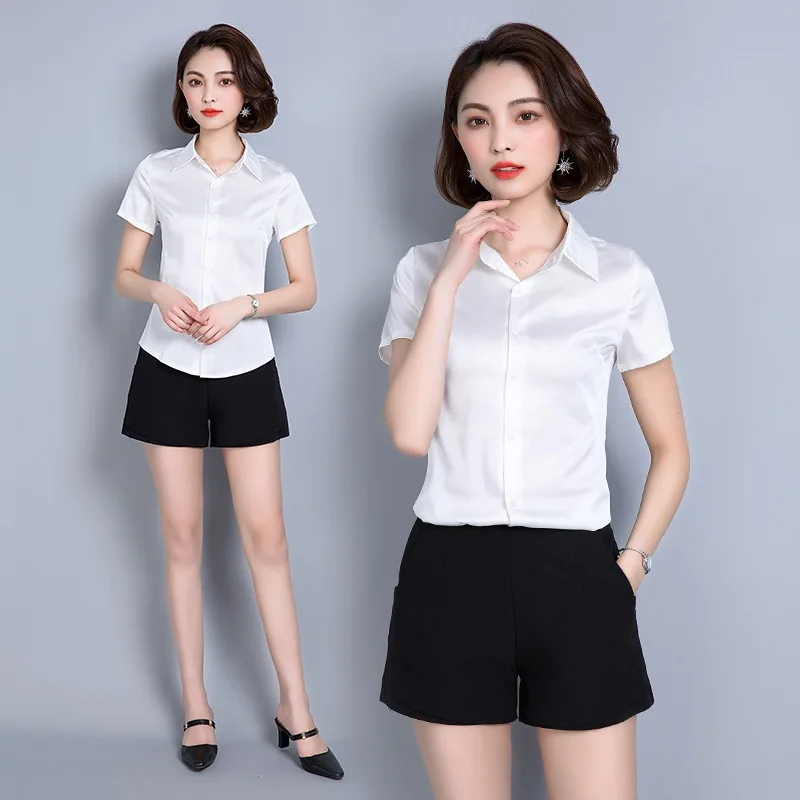 Shirt Women's 2020 Summer Korean Green White Blouse Spring Office Shirts Fashion Womens Tops and Blouses 7564 KJ2122