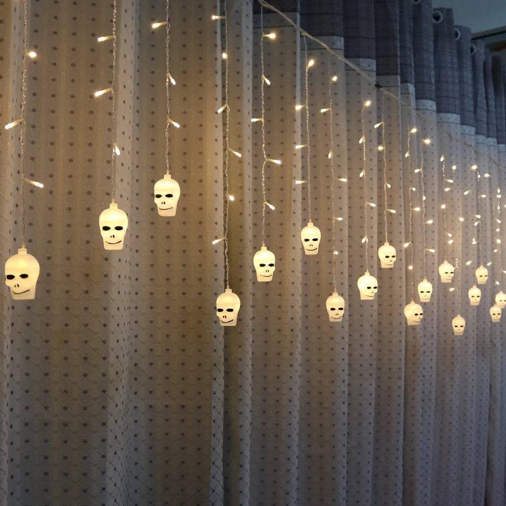 3.5M/5M LED Skull Icicle Curtain Light Strings LED Halloween Ghost Decorative Garland Lights for Party Decor,Indoor/Outdoor