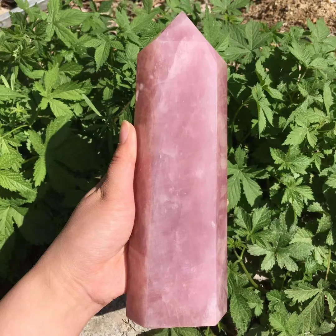 Baguette de guérison en cristal de quartz rose naturel, 20cm