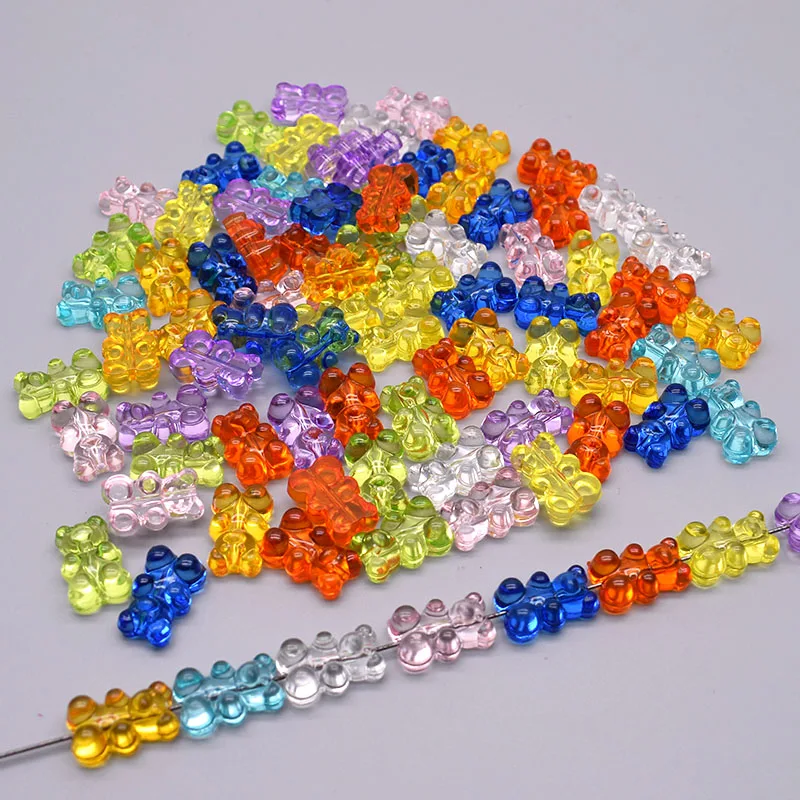 Rainbow Colorful Cute Gummy Bear Acrylic beads for Jewelry Making Necklace Bracelet Earrings Bears Christmas Gift  Vertical hole