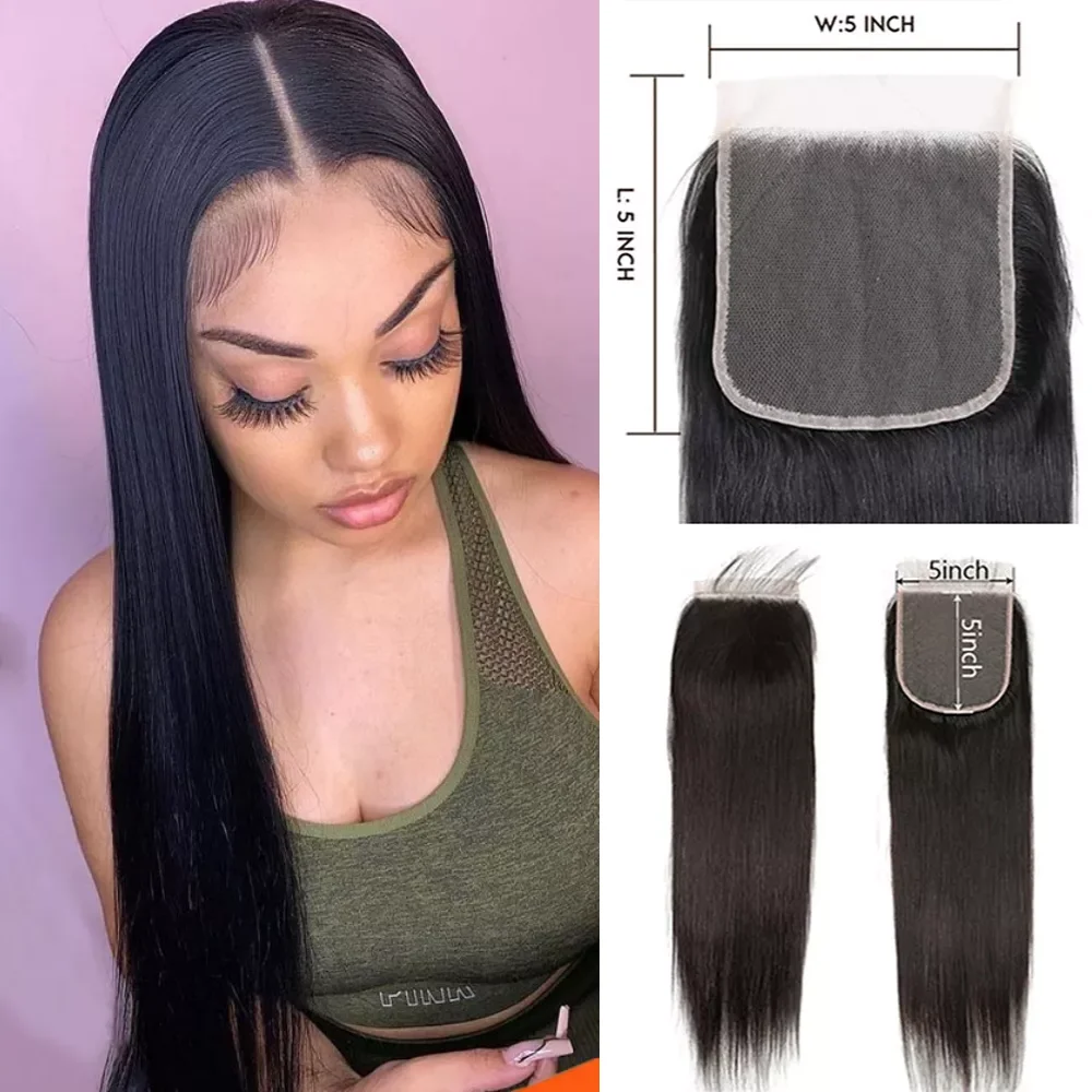 5x5 4x4 Lace Closure Only Straight Lace Closure Human Hair Closure Free/Middle/Three Part Transparent Lace Closure Pre Plucked