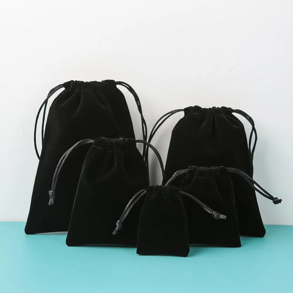 20pcs Black Velvet Jewelry Gift Bags 7x9 9x12 10x16 13x18 15x20cm Drawstring Wedding Christmas Gift Bags Jewelry Packaging Bags