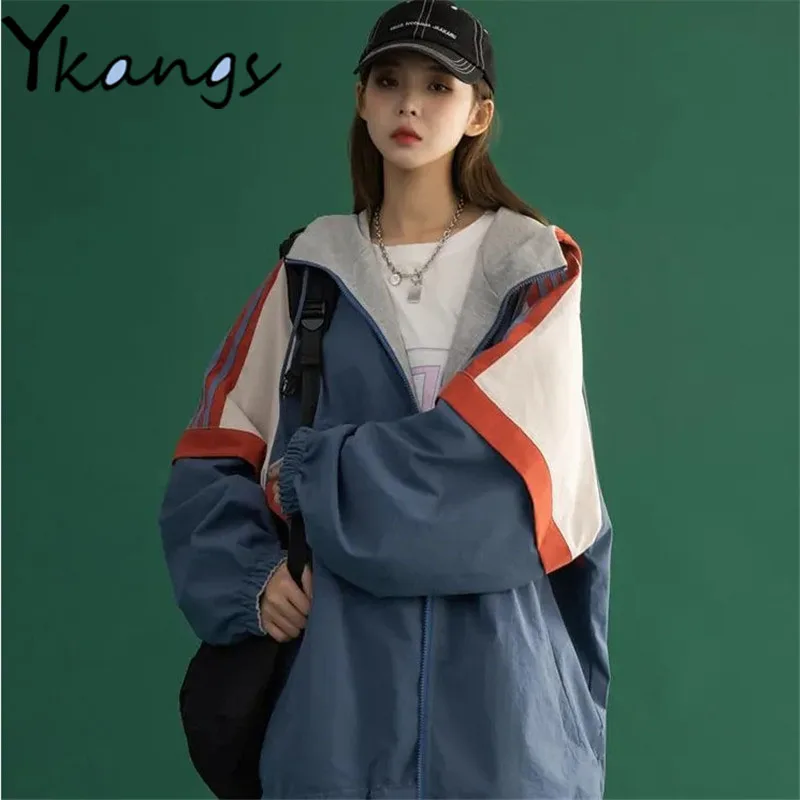 

Y2k Casual Loose Slim Korean Jacket Women Streetwear Loose Patchwork Long Sleeve Coat Pocket Gothic Jackets Windbreaker Female