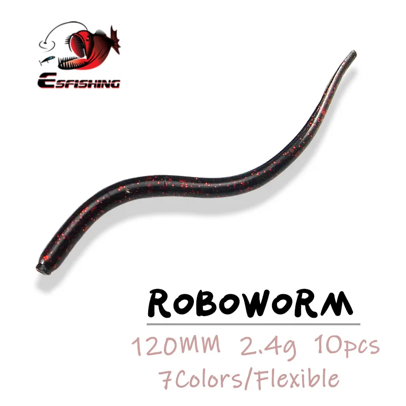 Esfishing เหยื่อตกปลาเหยื่อไส้เดือนนุ่ม roboworm 10ชิ้น120มม. 2.4กรัมซิลิโคนเทียมราคาถูก