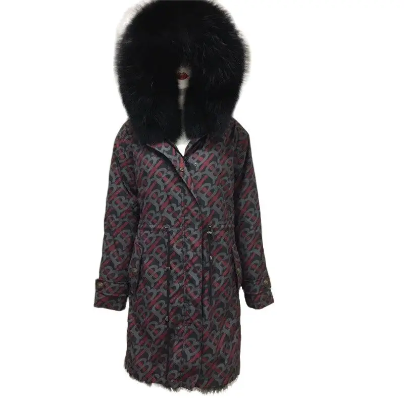 Fashionable Fur Parka Letter Long Black Fox Fur Coat For Men Plus Size Winter Warm And Waterproof Raccoon Fur Collar