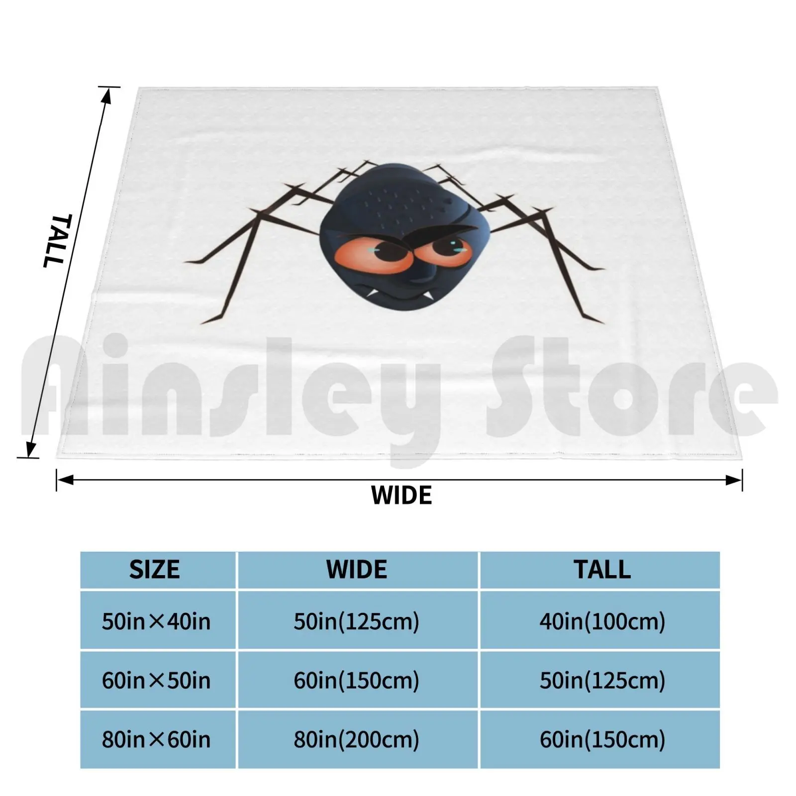 Blanket Angry Black Spider With Red Eyes. Hat Angry Animal Black Bug Cartoon Character Creepy