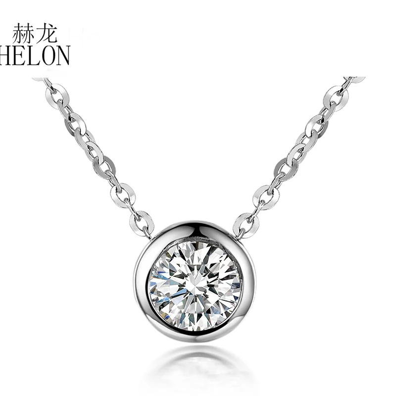 

HELON Sterling Silver 925 Genuine AAA Graded Cubic Zirconia Engagement Pendant Necklaces Trendy Jewelry Gift Women Necklaces