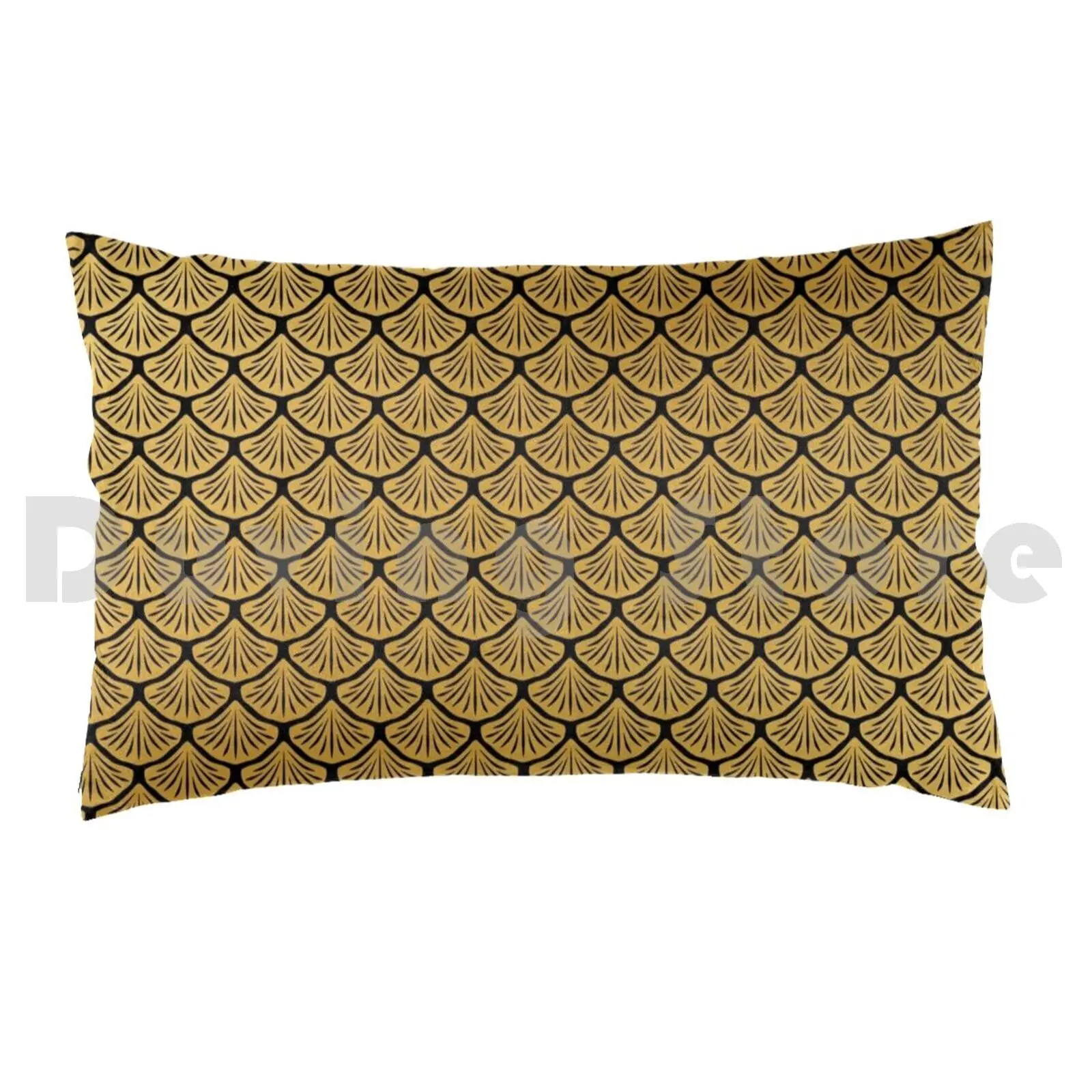 Art Deco Mermaid Scales-BlackPillow case Art 1920s Gold Gilded Black Mermaid Scales Scale Scales Mermaid