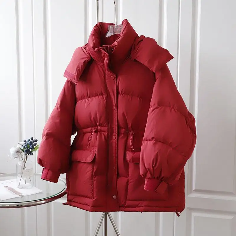 New Winter 90% White Duck Down Jacket Female Korean Version New Mid-length Loose Waist Warm Big Pocket Jacket 2021 Women Coats