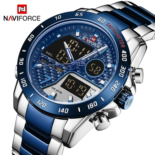 NAVIFORCE, reloj de pulsera de marca de lujo para hombre, relojes deportivos digitales militares para hombre, reloj de cuarzo con correa de acero, reloj Masculino