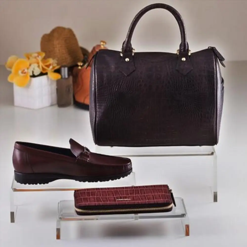 Tas Sepatu Akrilik Dompet U Bentuk Rak Display Rak Talble Meja Berdiri Toko Perlengkapan