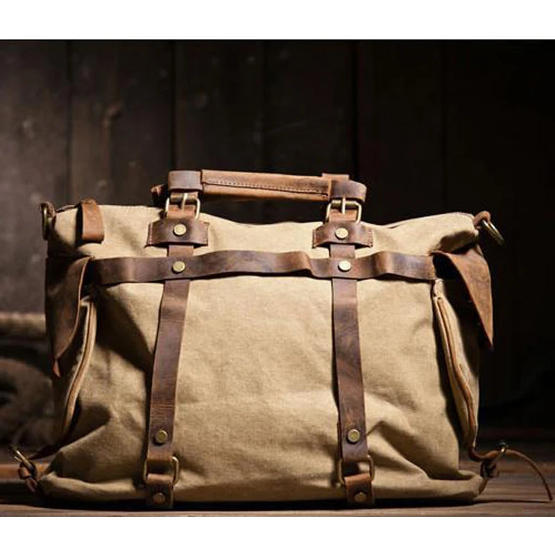 Vintage wojskowe płótno + prawdziwej skóry męska torba na ramię torba na ramię typu crossbody torebka typu Tote torebka męska płócienna torba rozrywka