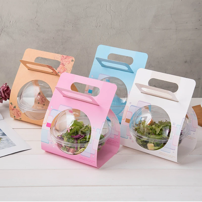 10pcs Portable Mousse Cake Box Poach Rice Fruit Salad Baking Dessert Box Transparent Hollow Ball Packaging Box Favors Gift Boxes