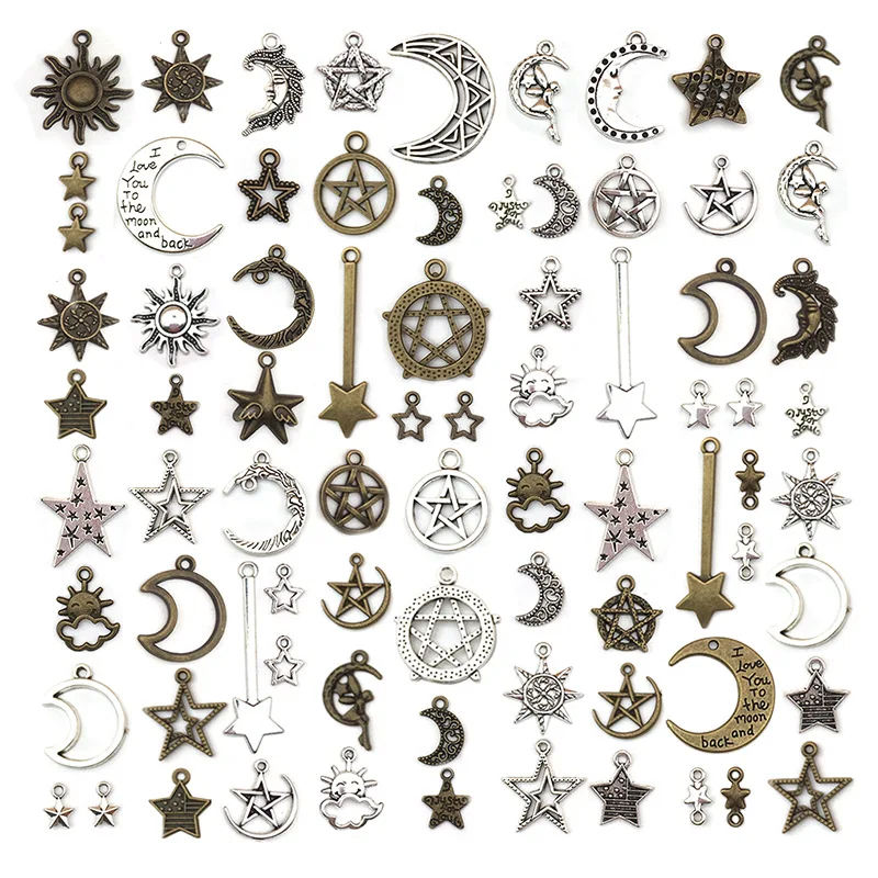 Vintage Mixed 20pcs/lot Crescent Sun Star Sky Metal Charms Pendants DIY Neacklace Bracelet Charms Jewelry Making Accessaries