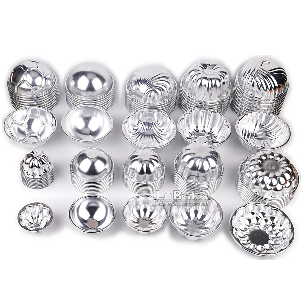 10pcs/lot Various shape Half Ball Pumpkin Grape Vollyball Shell Aluminium Tart Mould Jelly Pudding Cup Cupcake Mold Baking Tools