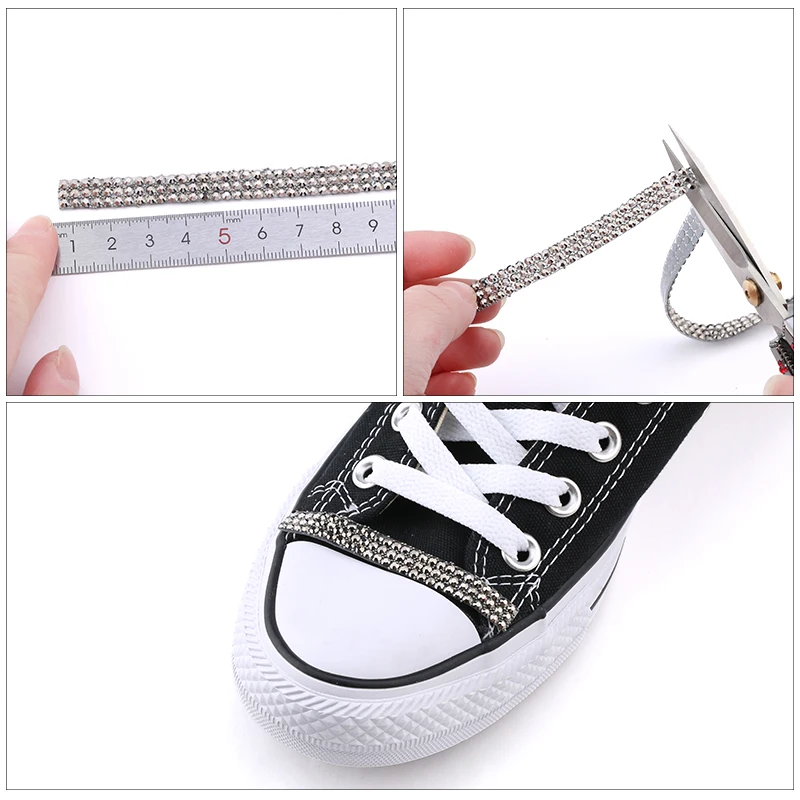 9mm 3 Rows Rhinestone 1 Yard Crystal Glass Hot Fix Sewing Trim Tape Applicator Ribbon With Rhinestones Appliques For Clothing image 3