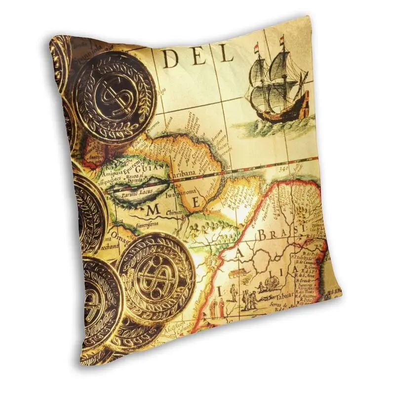 Pirates Gold Treasure Map Square Pillowcover Home Decor Nautical Cushions Throw Pillow for Living Room Double-sided Printing