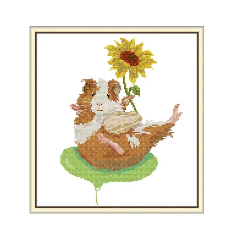 Guinea Pig and Sunflower Cross Stitch Kit, Embroidery, Cross Stitch, Canvas, DIY, Needlework, Embroidery, Handmade, 14CT, 11CT