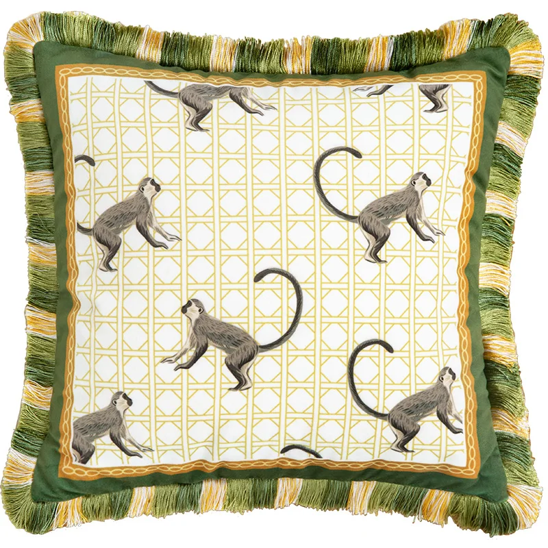 Jungle Monkey Pillows Green Cushion Luxury Velvet Decorative Pillow Cover For Sofa Bedding Home Decorations