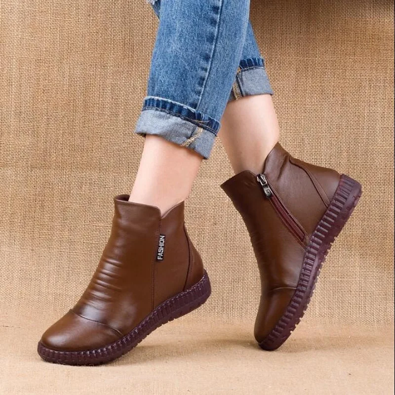 Akexiya Hot Sale Shoe Knight Boots Genuine Leather Ankle Shoes Vintage Casual Shoes Brand Design Retro Handmade Women Boots Lady