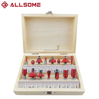 ALLSOME15Pcs 6.35mm Shank Milling Cutter Aluminium Set Shank Carbide Router Bit Woodworking Engraving DIY Cutting Tools