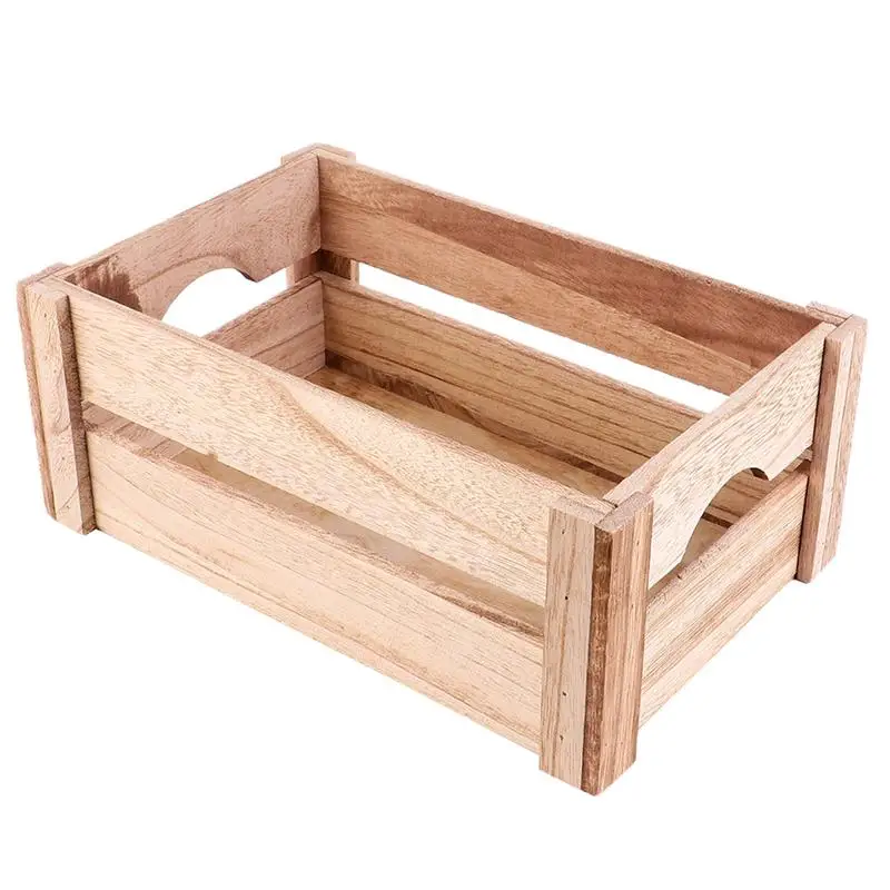 

1pc Wood Storage Box Vintage Wood Storage Basket Wooden Storage Organizer For Home Brown