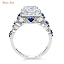 3-Piece Silver Wedding Ring Set 2.6Ct Princess Cut White Blue CZ Luxury Jewelry #2
