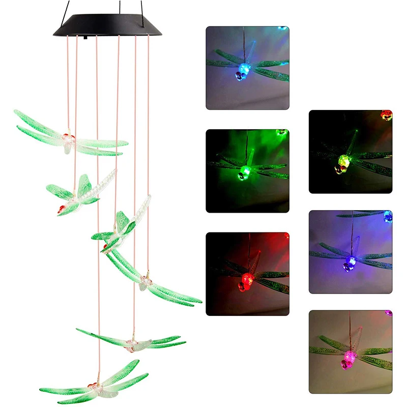 

Color Changing LED Dragonfly Solar Wind Chime Light Outdoor Solar Light For Home Yard Patio Garden Solar String Light