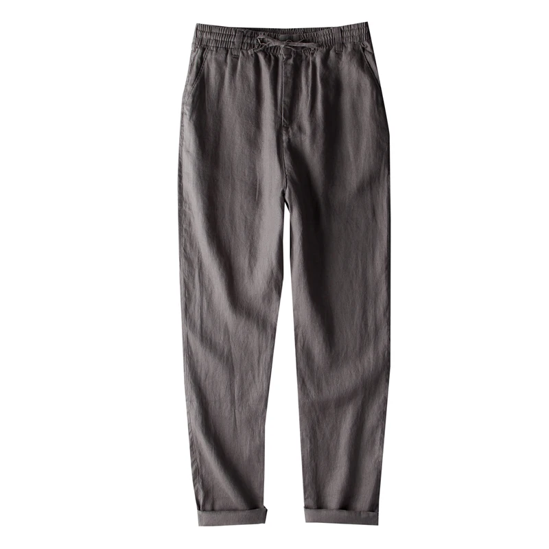 Italien 100% leinen marke hosen männer casual mode hosen für männer feste elastische taille hosen mens trend atmungsaktive hose männer