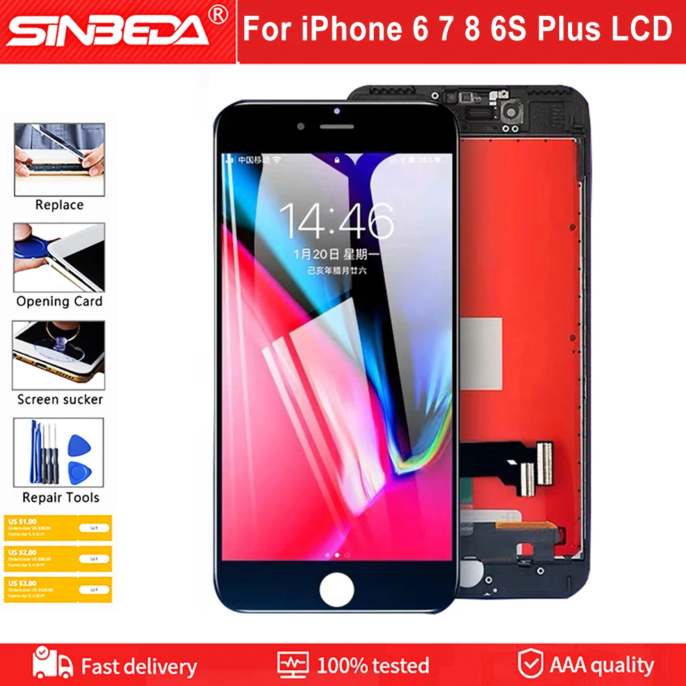 AAA++LCD Display For iPhone 6 7 8 6S Plus LCD Touch Screen Replacement For iPhone 5 5C 5S SE No Dead Pixel+Tempered Glass+Tools защитное стекло usams us bh863 tempered glass 0 33mm для iphone 15 pro bh863m01